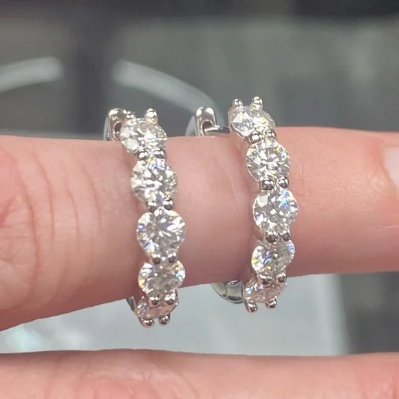 2 Carat Diamond Hoop Earrings - 5 Stone Diamonds bday Huggie Hoops